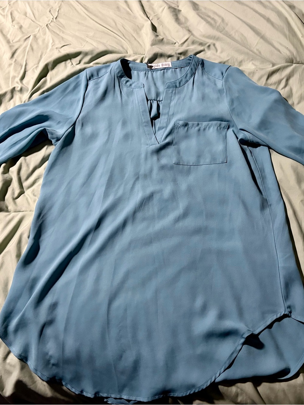 Women's Light Blue Tunic Blouse with Split Neckline